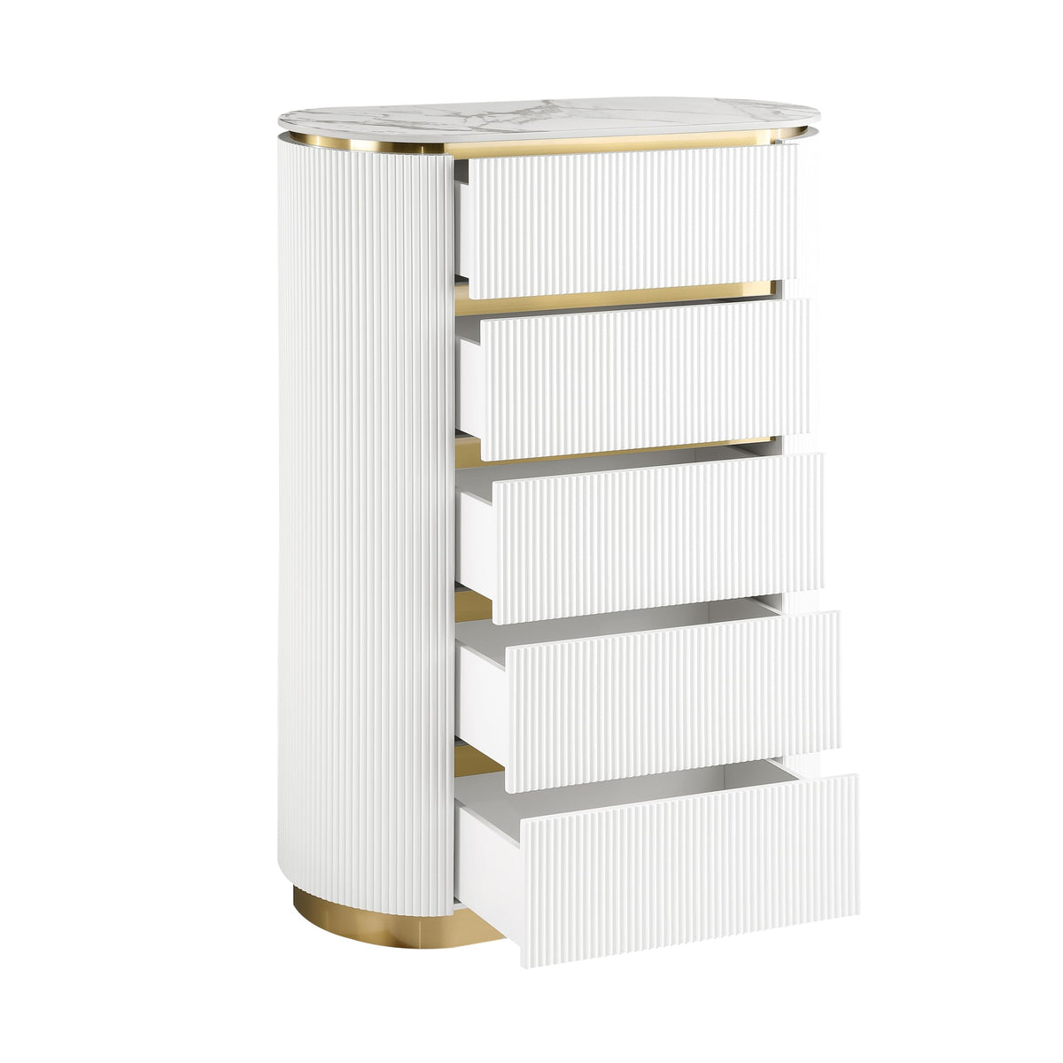 Trandell 51" High Modern Glam Faux Marble Top 5-Drawer Chest - room setting