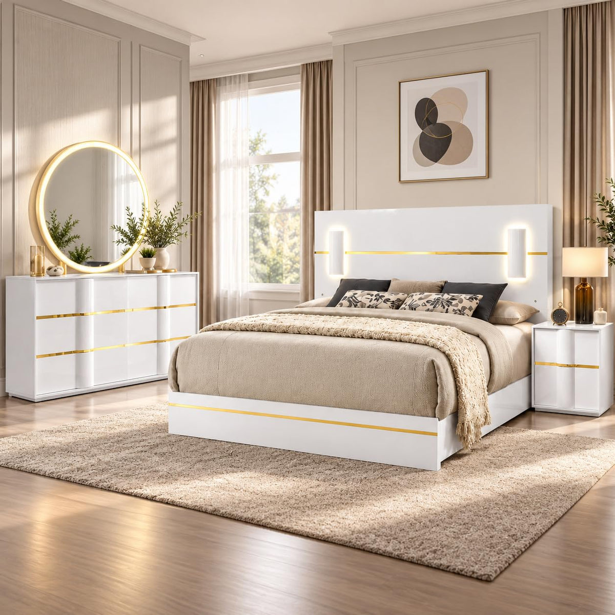 Florence White & Gold Bedroom Set β Queen & King β collection view; check selected pieces