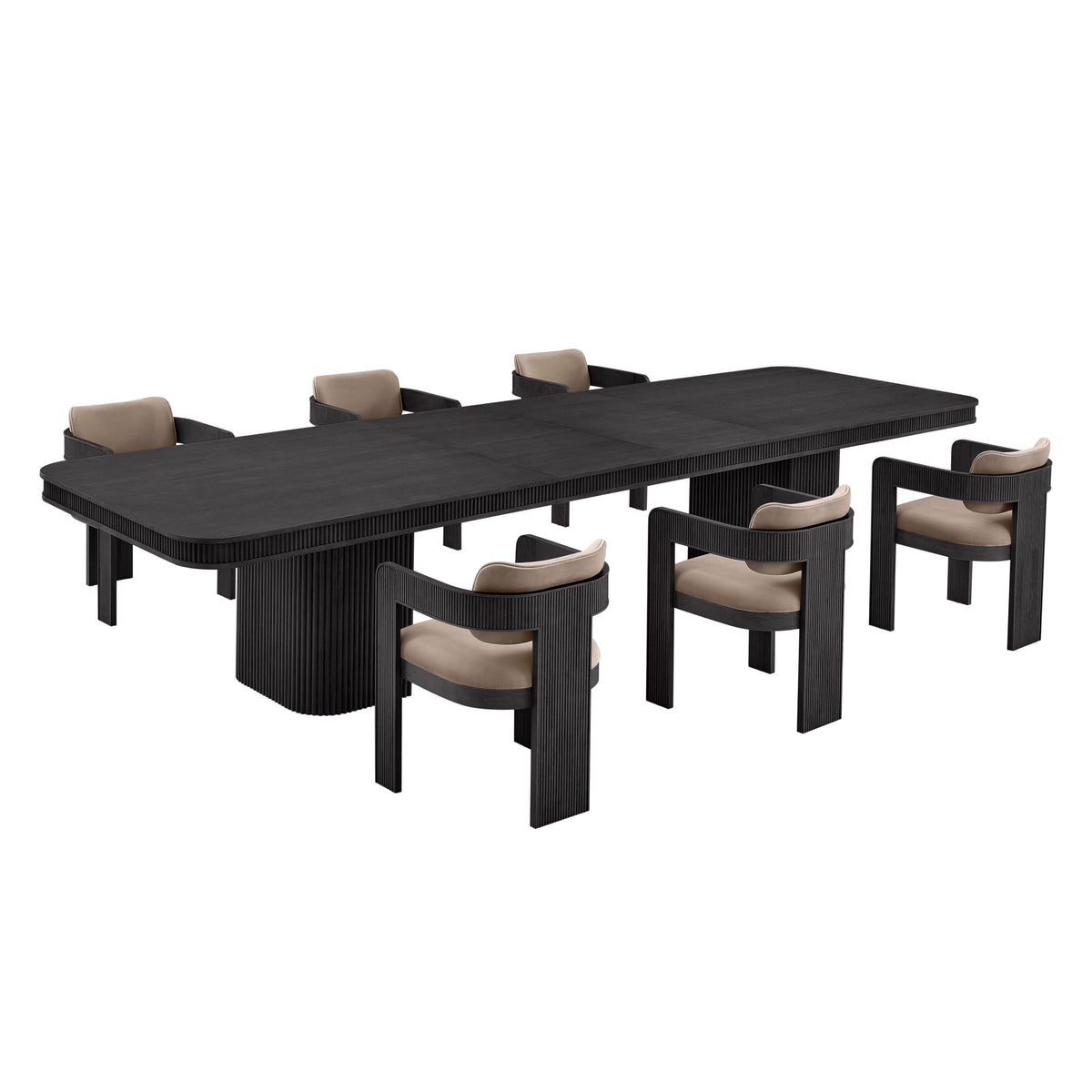 Dinsmore 160" Mid Century Modern Fluted Rectangle Dining Table - front view