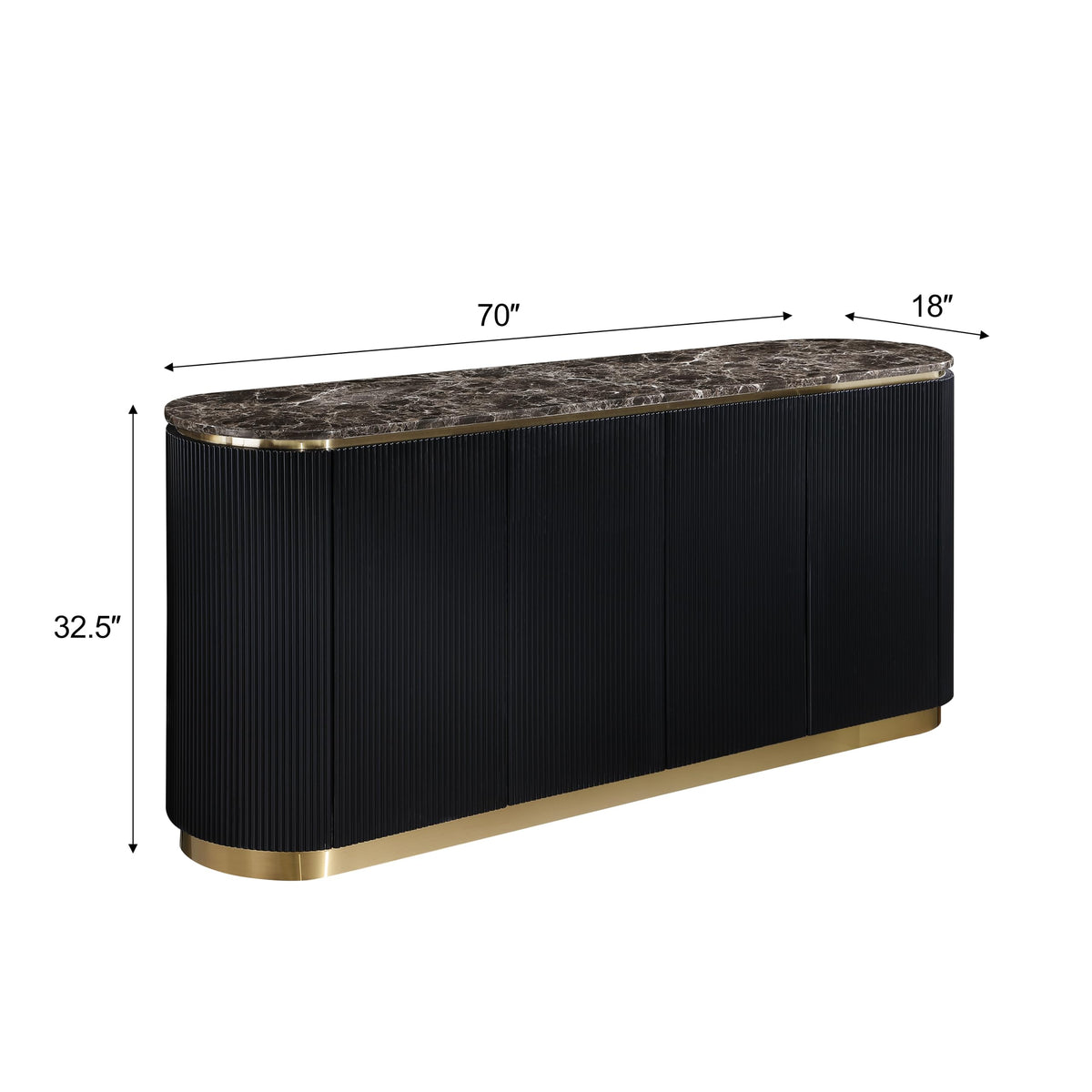 Trandell 70" Modern Glam Faux Marble Top Fully Assembled Sideboard - side view