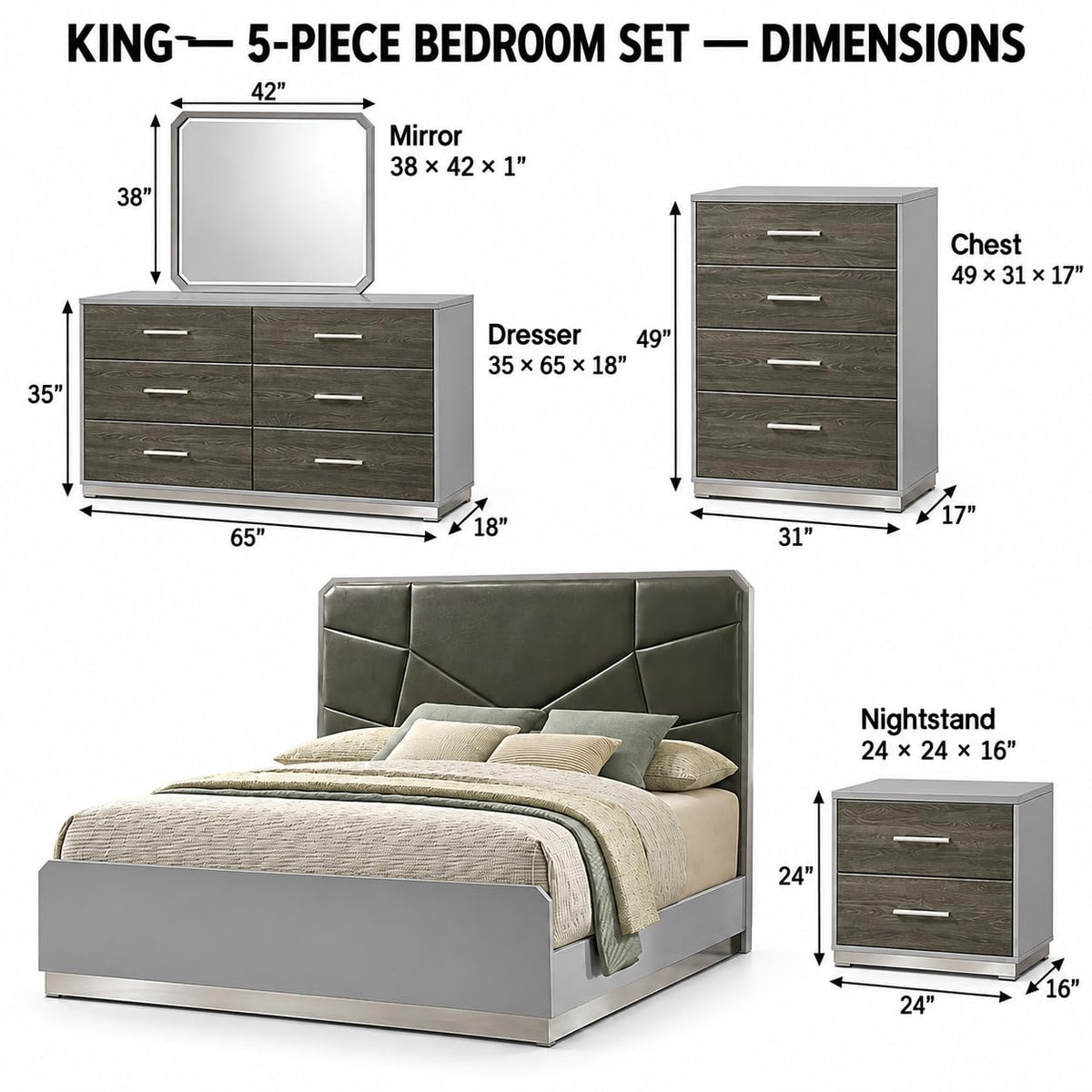 Naples Stone Gray Bedroom Set — Queen & King — product view 6