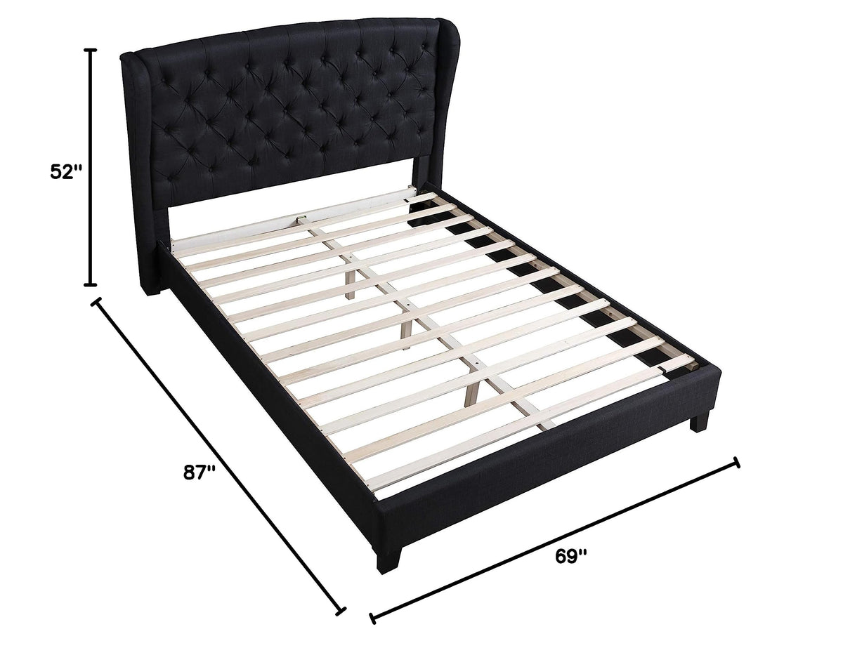 New Tufted with Wingback Platform Bed Black Queen - front view
