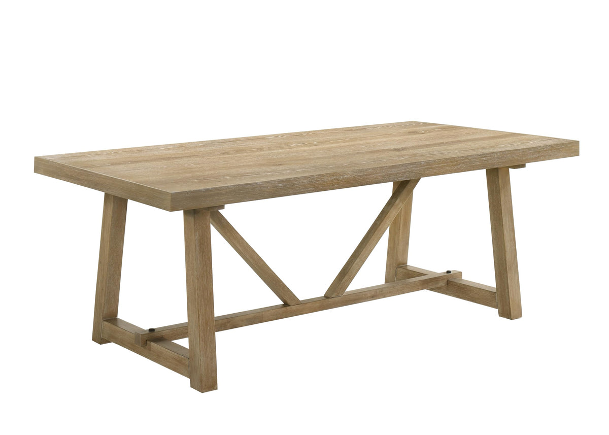 Malibu 84" Rectangle Transitional Dining Table with Wood Grain Top, Trestle Base and Diagonal Support Beams in Kepler…