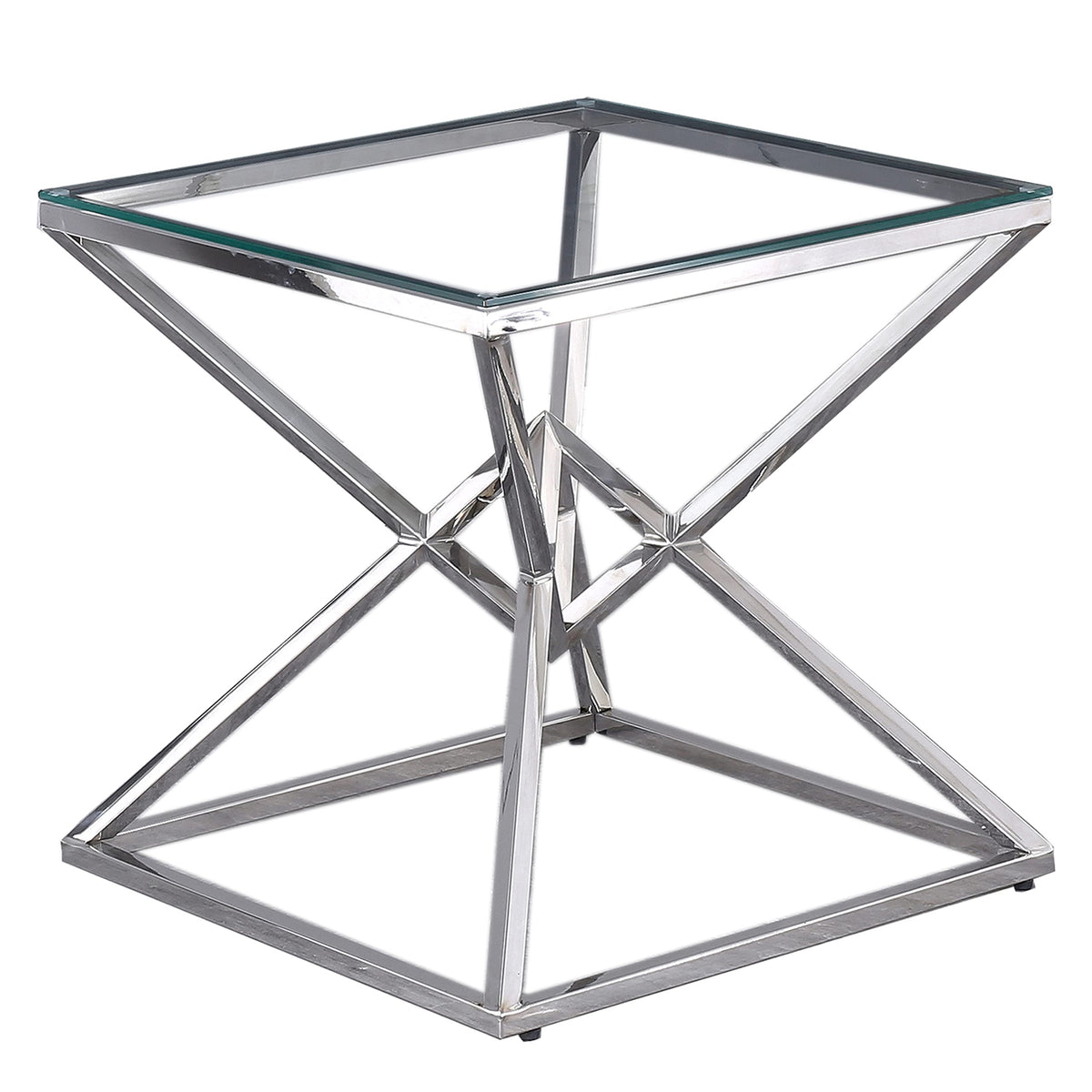 Emerson 22" Side Table, Clear Glass Top in Silver