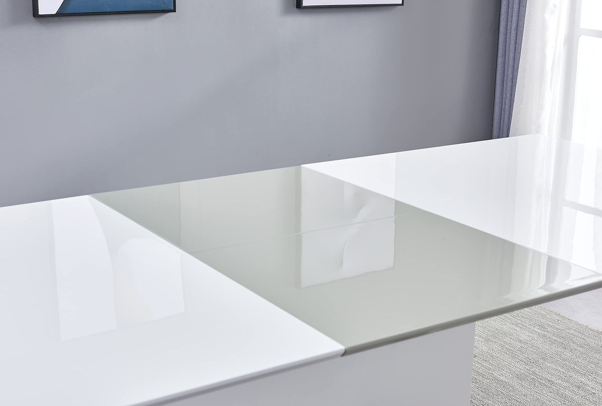 Alaskan Extendable High Gloss Wood Dining Table in White/Gray - front view