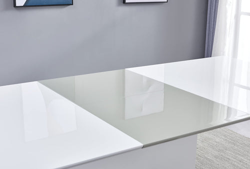 Alaskan Extendable High Gloss Wood Dining Table in White/Gray