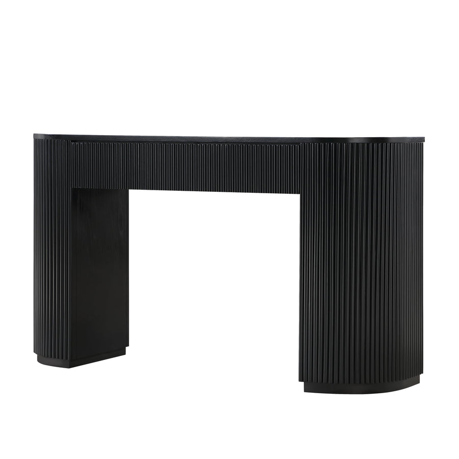 Quintet 52" Fluted Console Table with Curved Ends - Mid-Century Modern in Brown or Light Oak