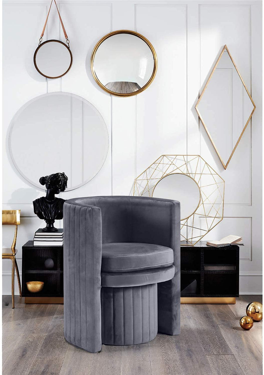 Seager Gray Velvet Round Arm Chair with Ottoman