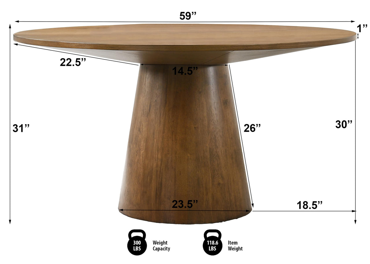 Terra 59" Transitional Round Dining Table with Pedestal Base in Walnut - side view