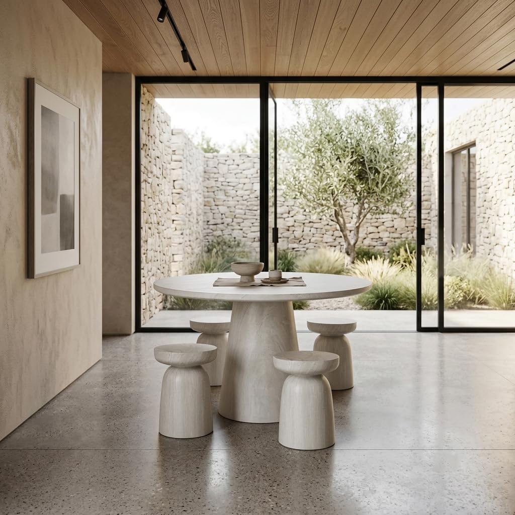 Vyn 14" Modern Round Side Table Concrete Tavertine Finish - front view