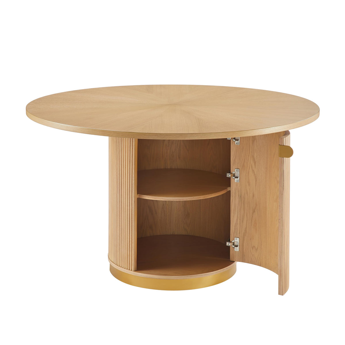 Tapelle 51" Round Storage Dining Table - detail view - Natural