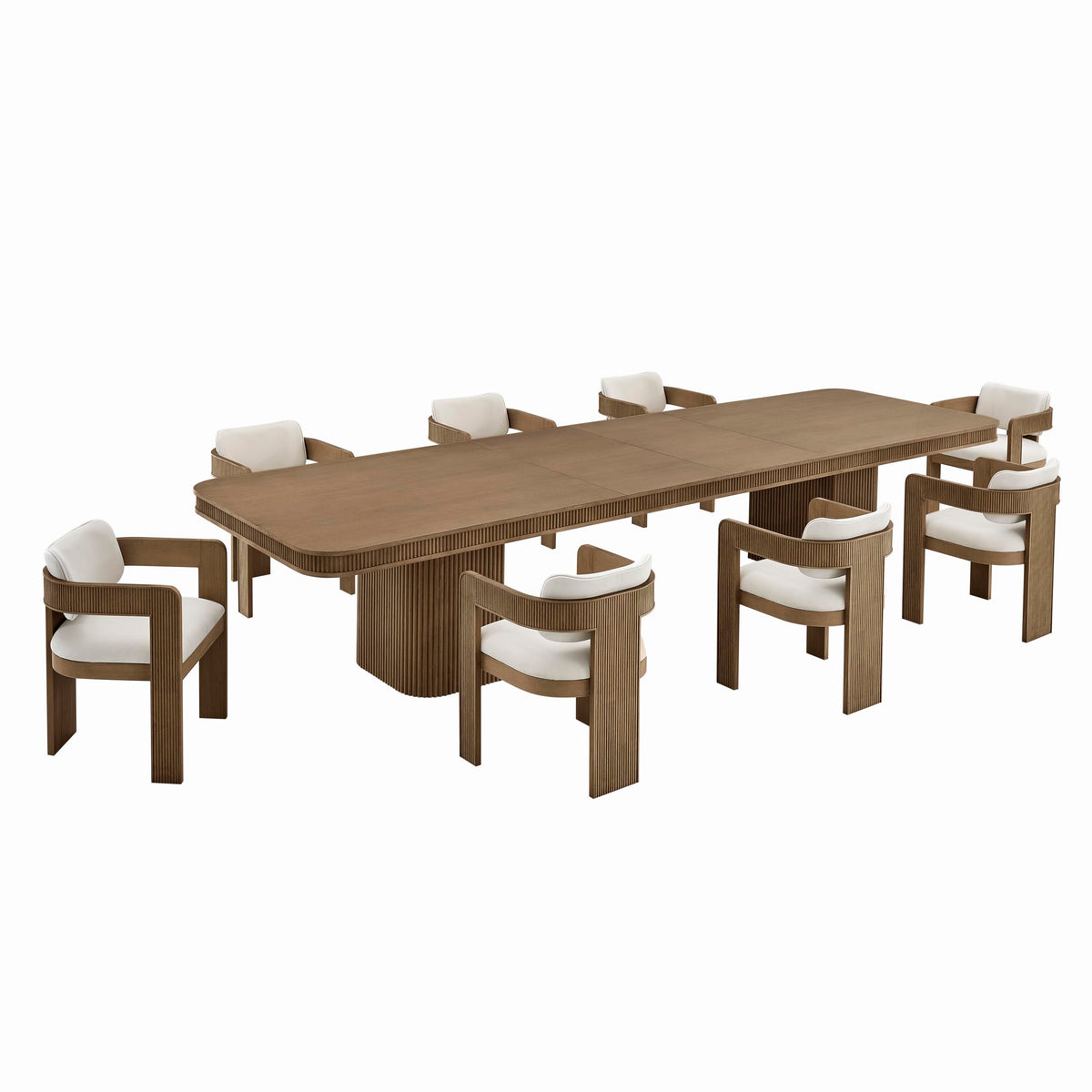 Dinsmore 160" Mid Century Modern Fluted Rectangle Dining Table - room setting