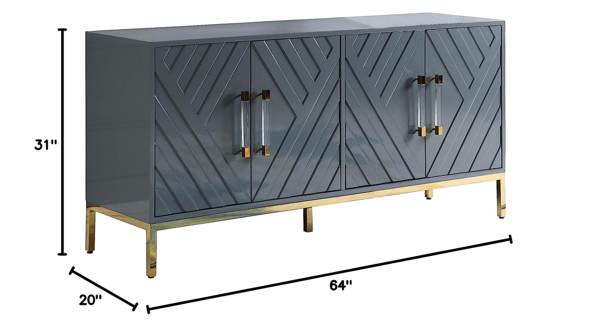Tamari High Gloss Lacquer Sideboard/Buffet in Grey - side view