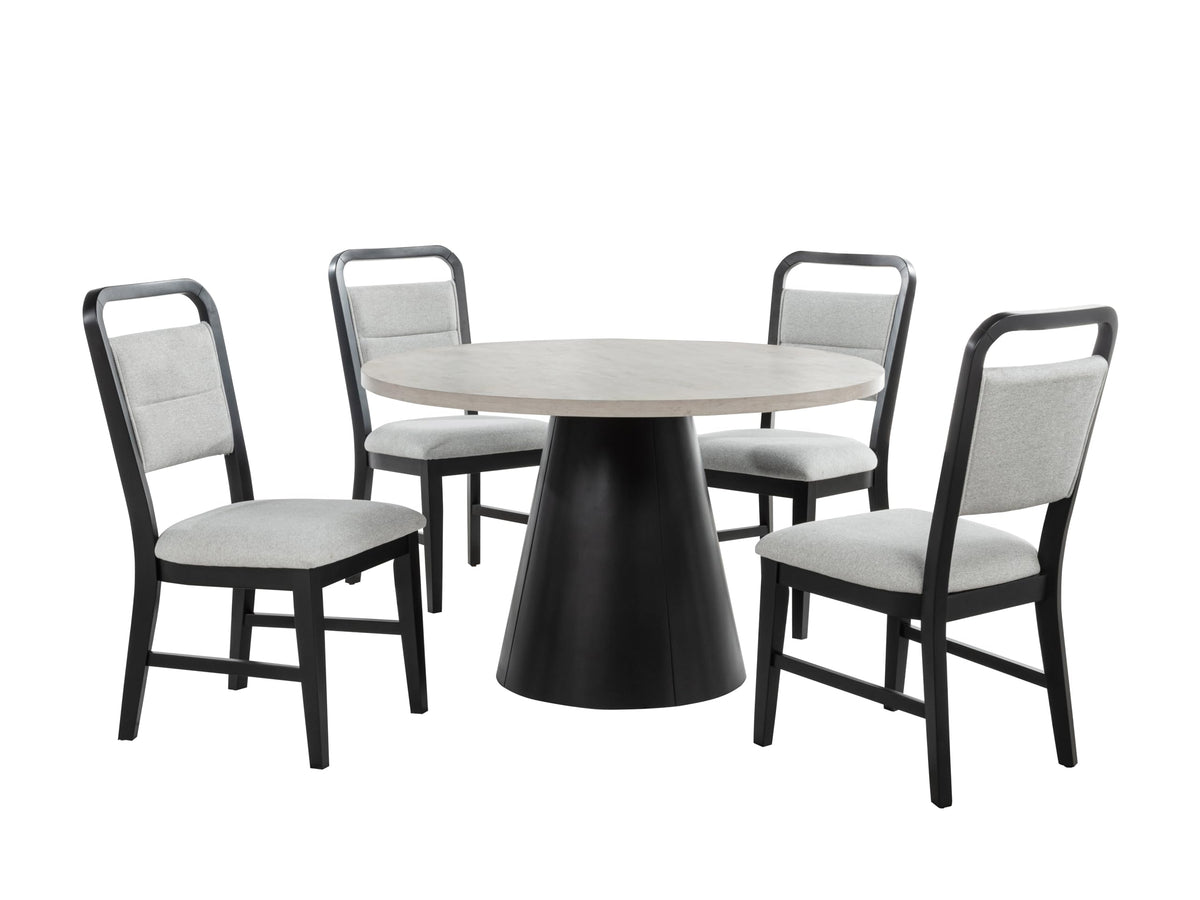Timaro 5-Piece Round Transitional Dining Set, Wood Grain Finish in Gray/Black
