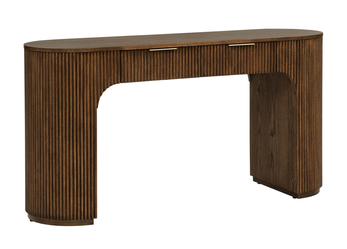 Quintet 60" Wide Mid-Century Modern Fluted 2-Drawer Computer Desk - Brown