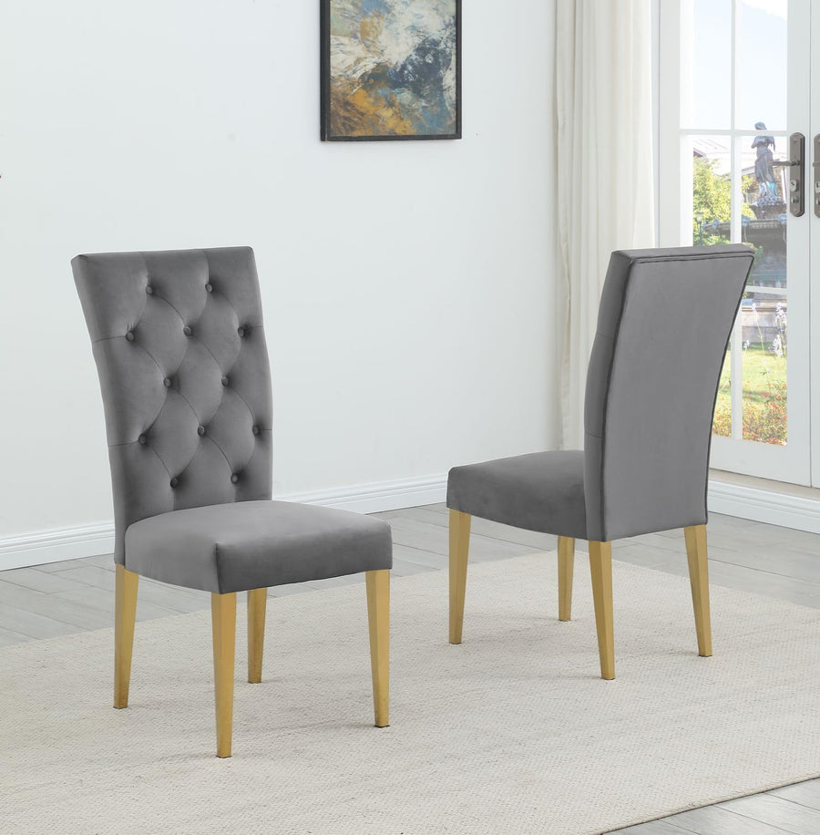 Lexington Modern Velvet Upholstered Dining Side Chairs - Set of 2, Button-Tufted Backrest in Gray/Gold