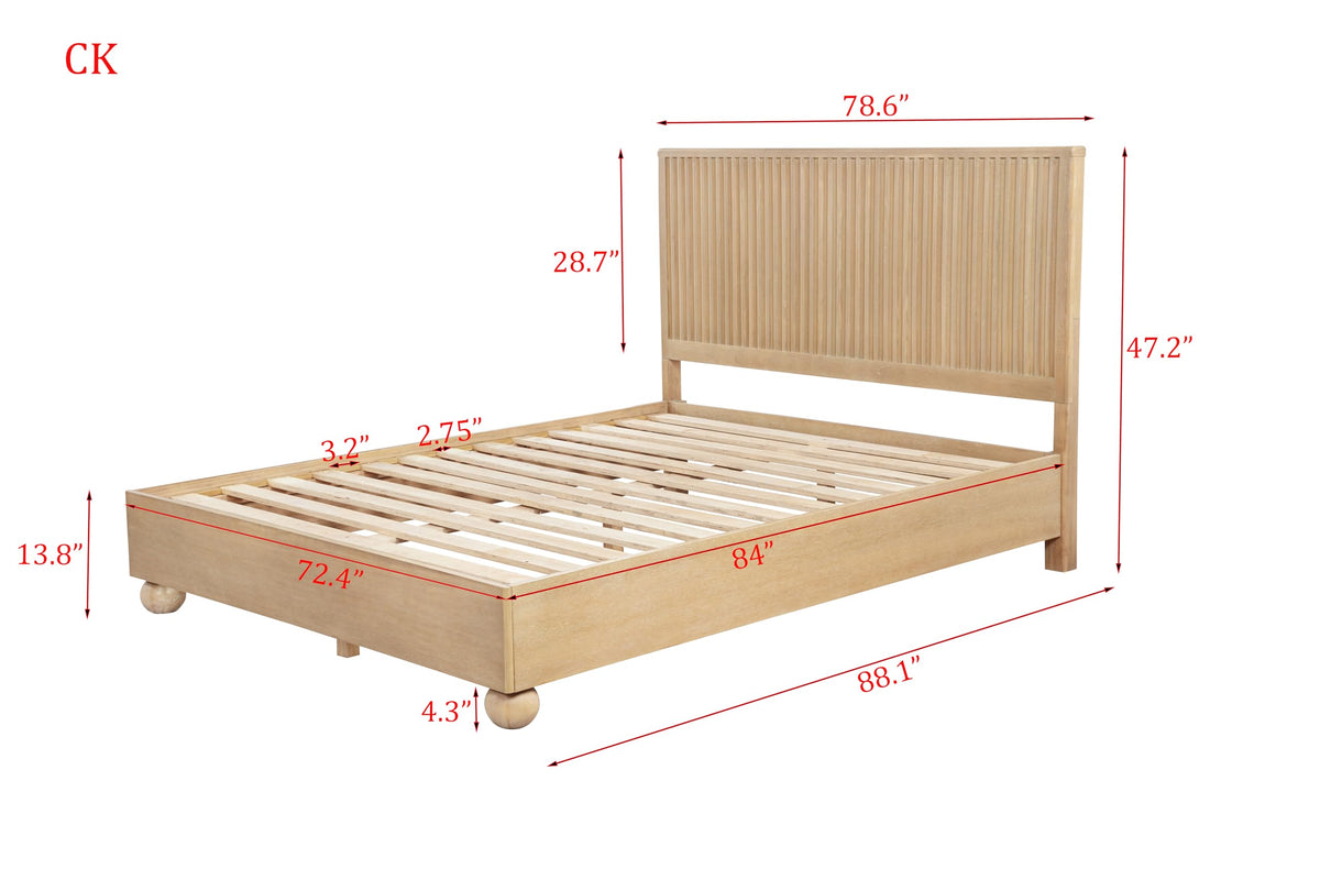 Daplen 47" Scandinavian Modern Platform Bed Frame, California King, Vertical Ribbed Design… - side view