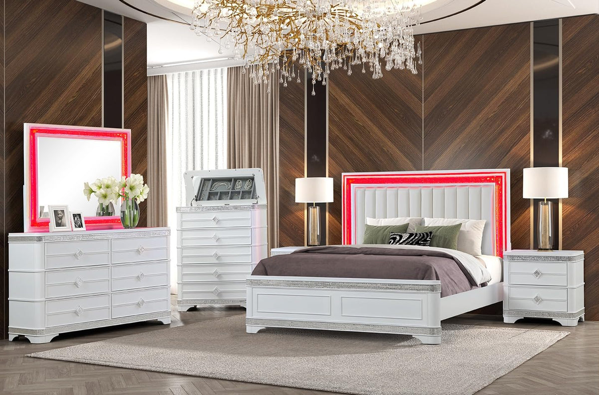 Amani White Bedroom Set β Queen & King β collection view; included pieces depend on selected option