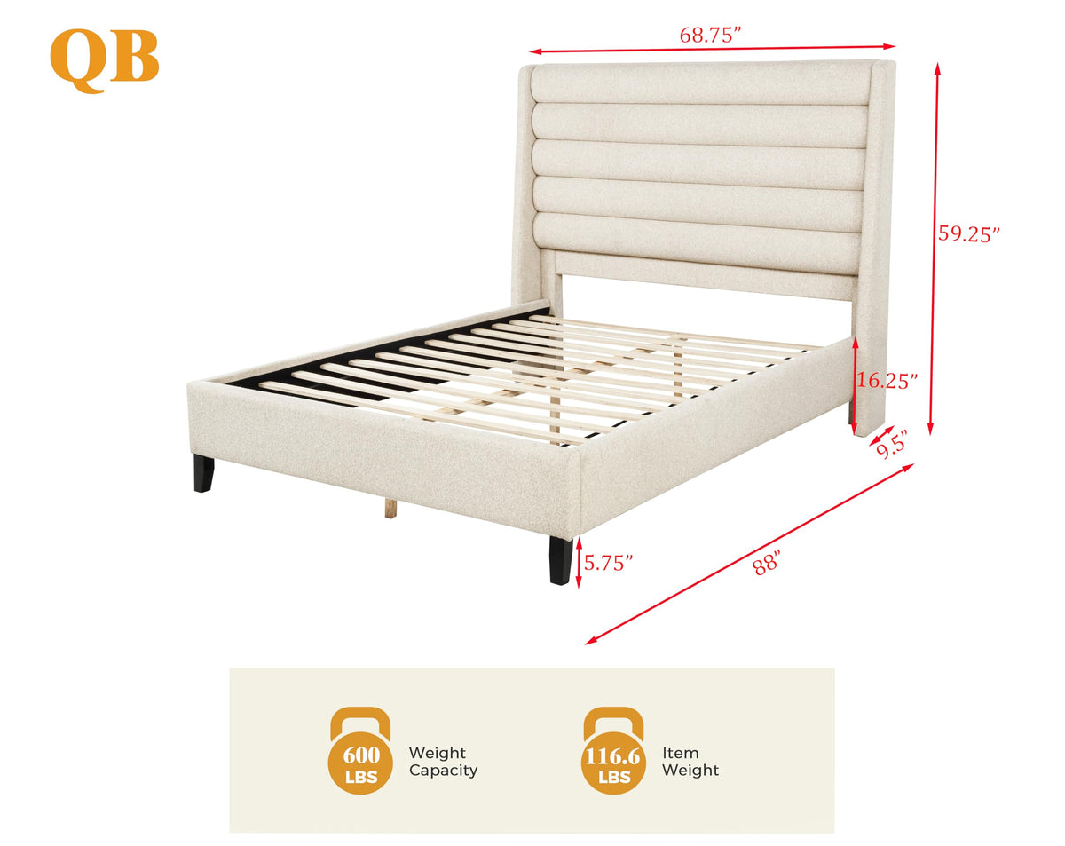Tleraé Polyester Modern Upholstered Queen Bed Frame - side view