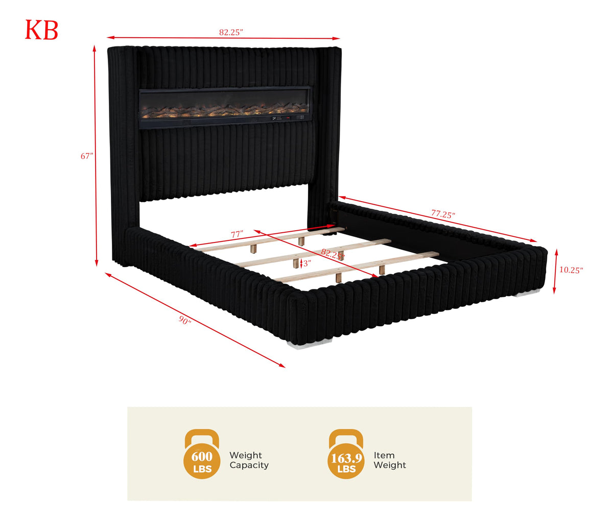 Uphoria Rabbit Velvet Modern Upholstered Eastern King Bed - side view - Black