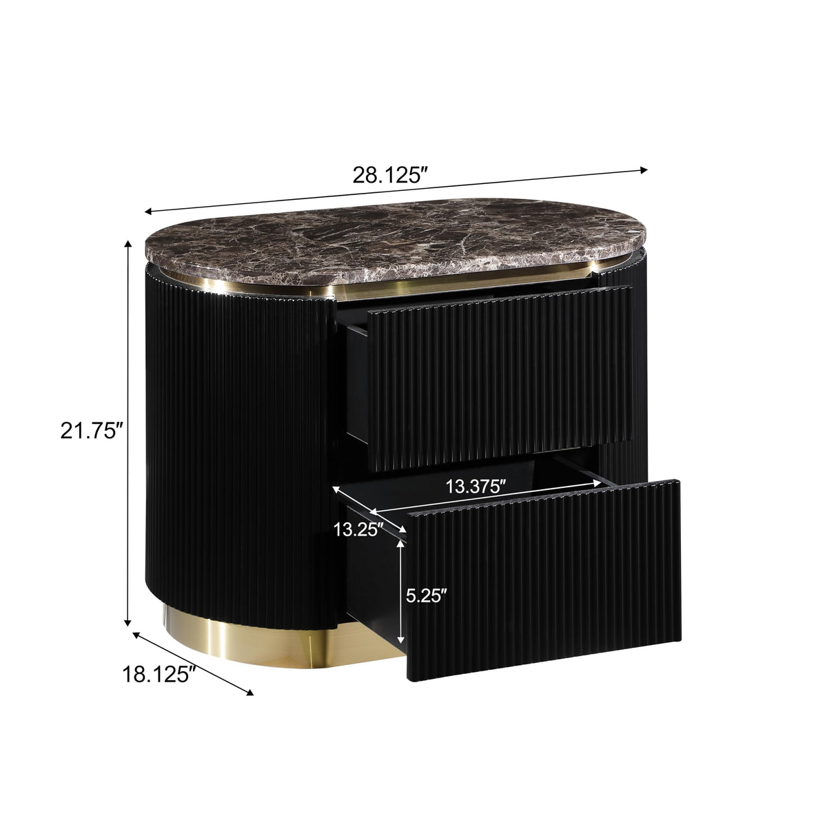 Trandell 22" High Modern Glam Faux Marble Top Nightstand - side view