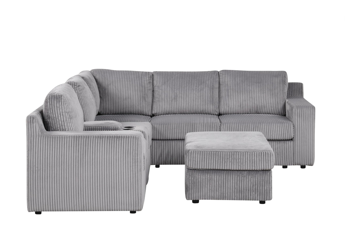 Solesse 9-Piece Contemporary Modular Sectional Sofa, Ridged 100% Polyester Upholstery in Grey - detail view