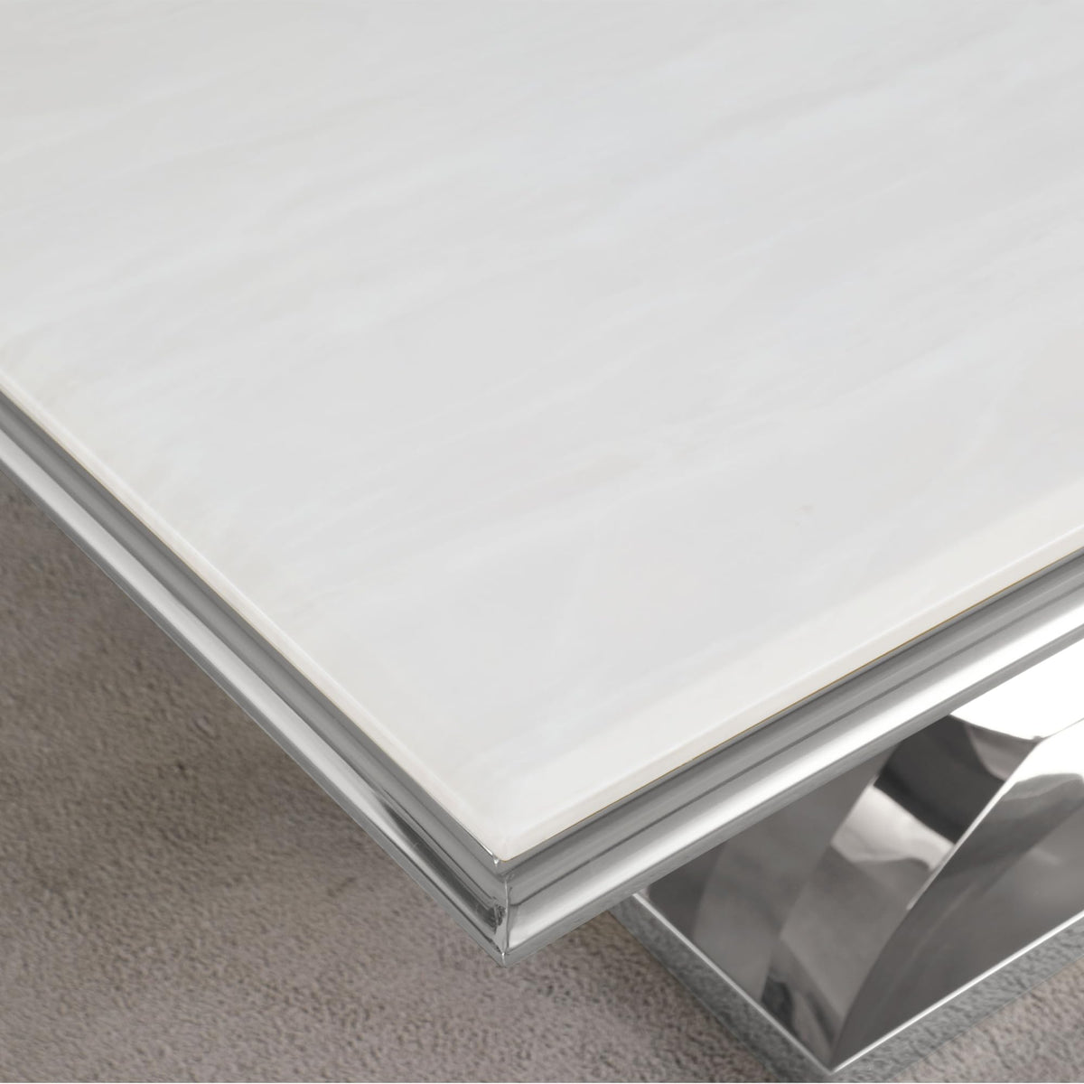Trinidad Contemporary White Rectangular Stone Dining Table in Silver - detail view