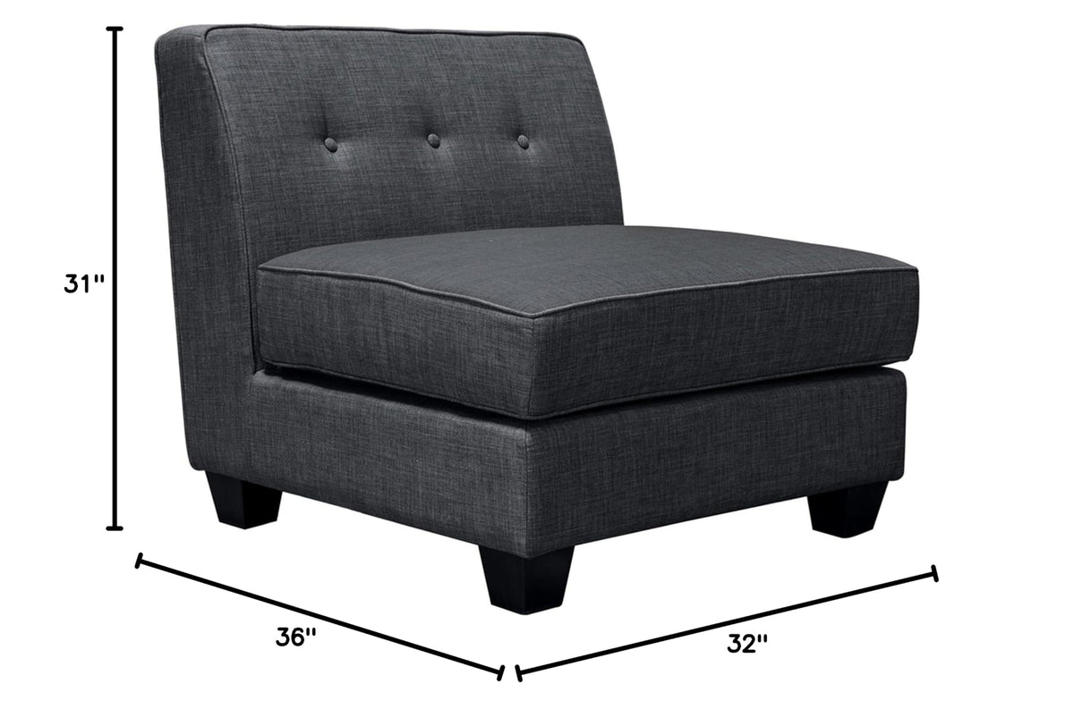 Vendome Fabric Upholstered Modular Armless Chair in Gray - side view