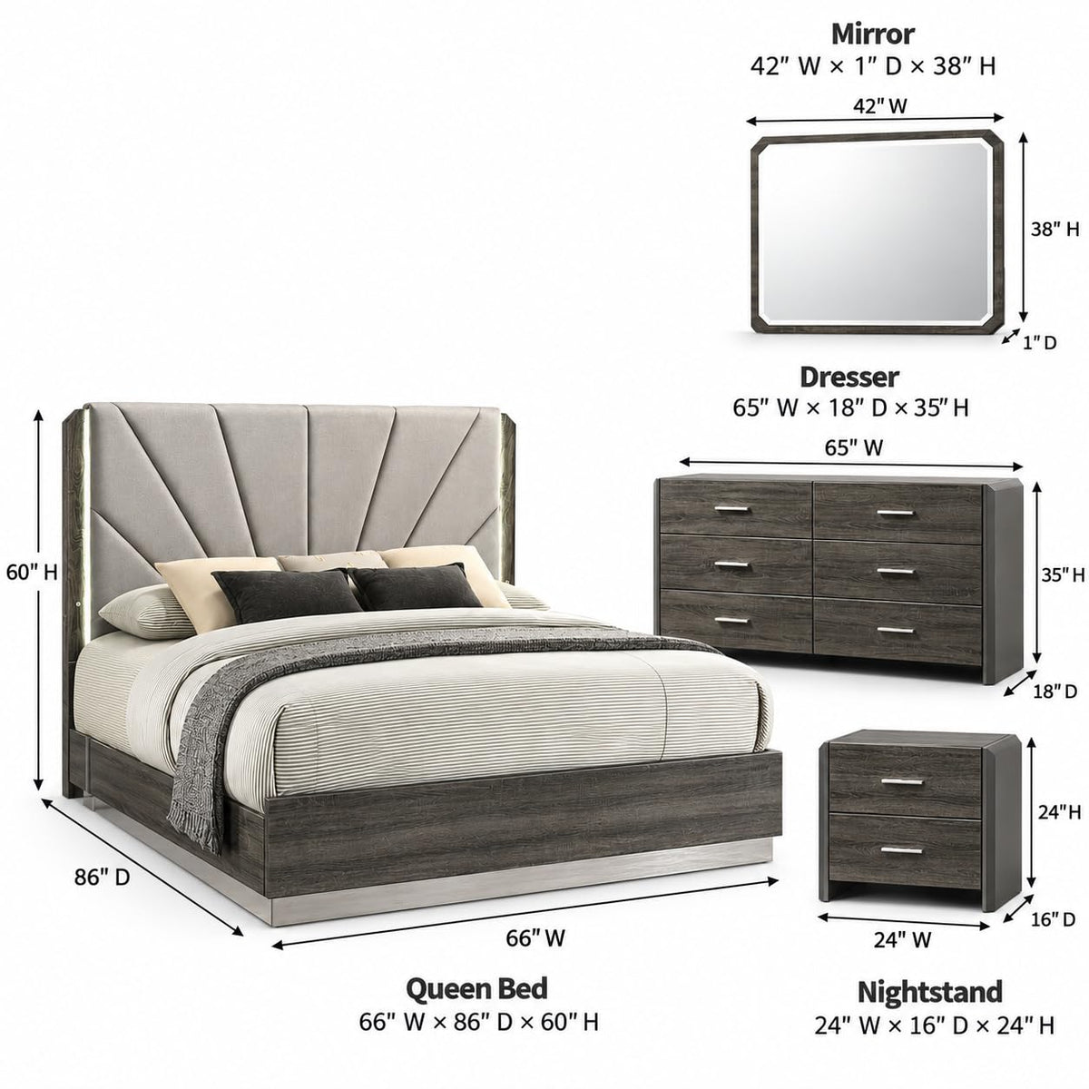 Venice Stone Gray Bedroom Set β Queen & King β product view 9