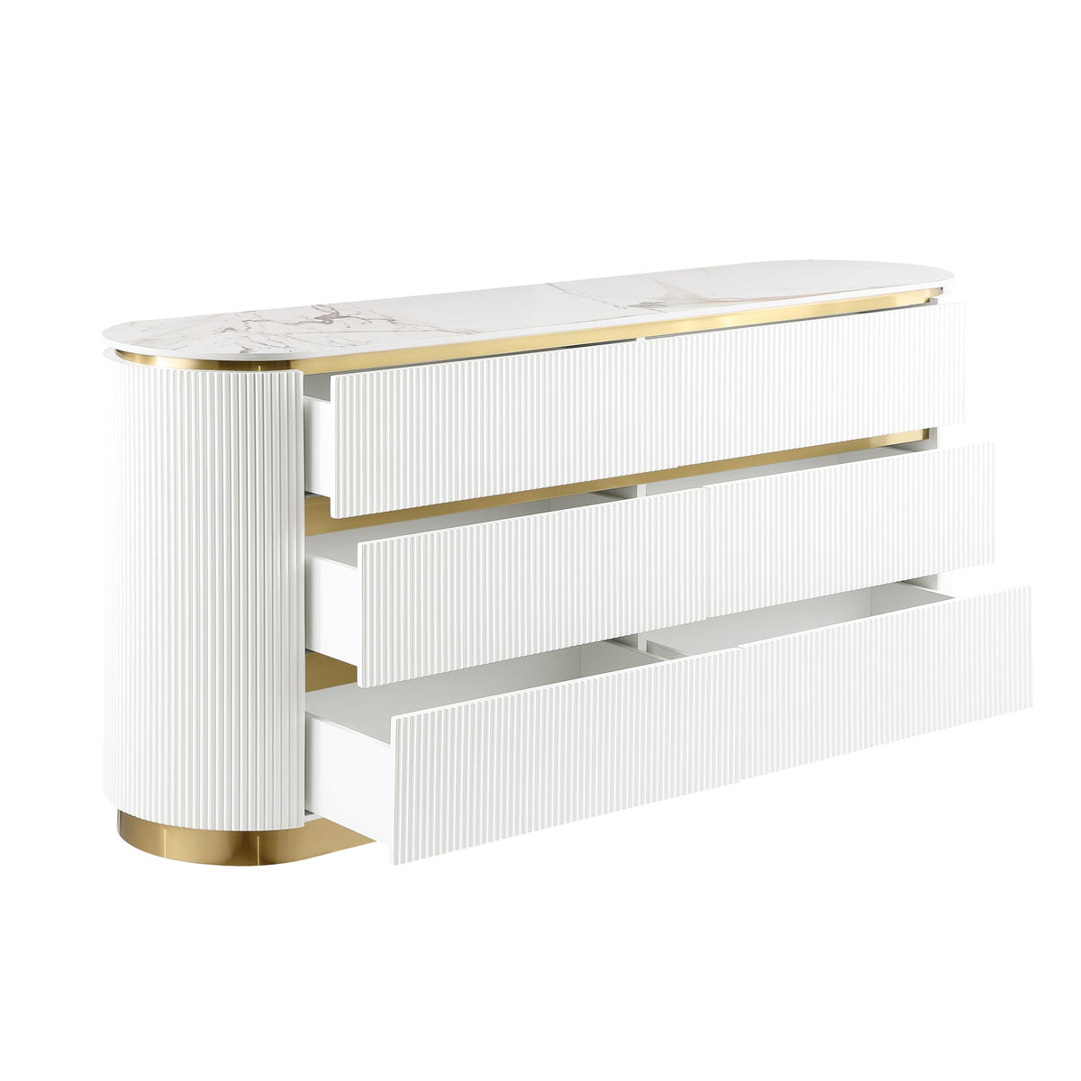 Trandell 65" Wide Modern Glam Faux Marble Top 6-Drawer Dresser - room setting
