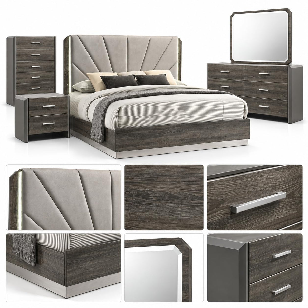 Venice Stone Gray Bedroom Set β Queen & King β product view 8