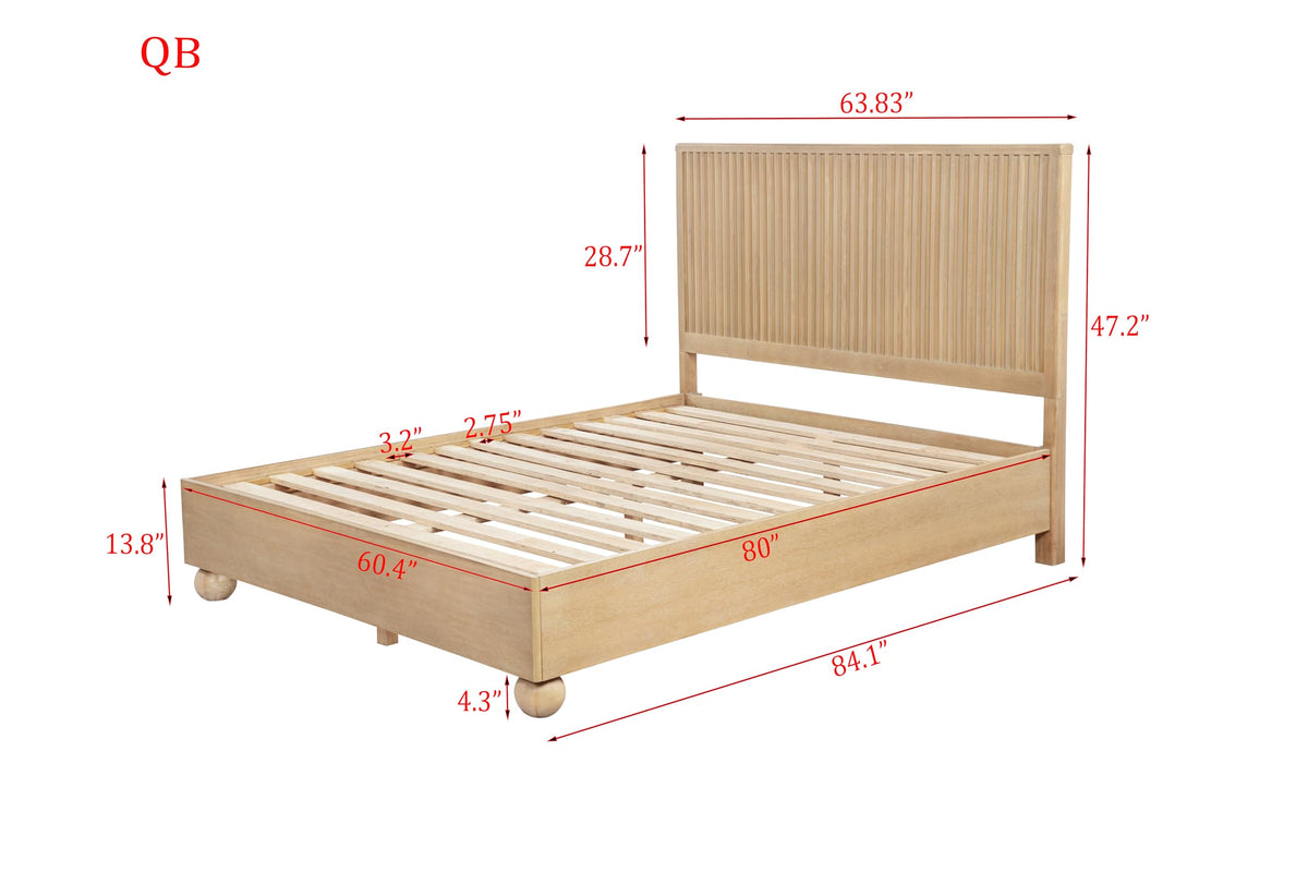 Daplen 47" Scandinavian Modern Platform Bed Frame, Queen, Vertical Ribbed Design Headboard in… - side view