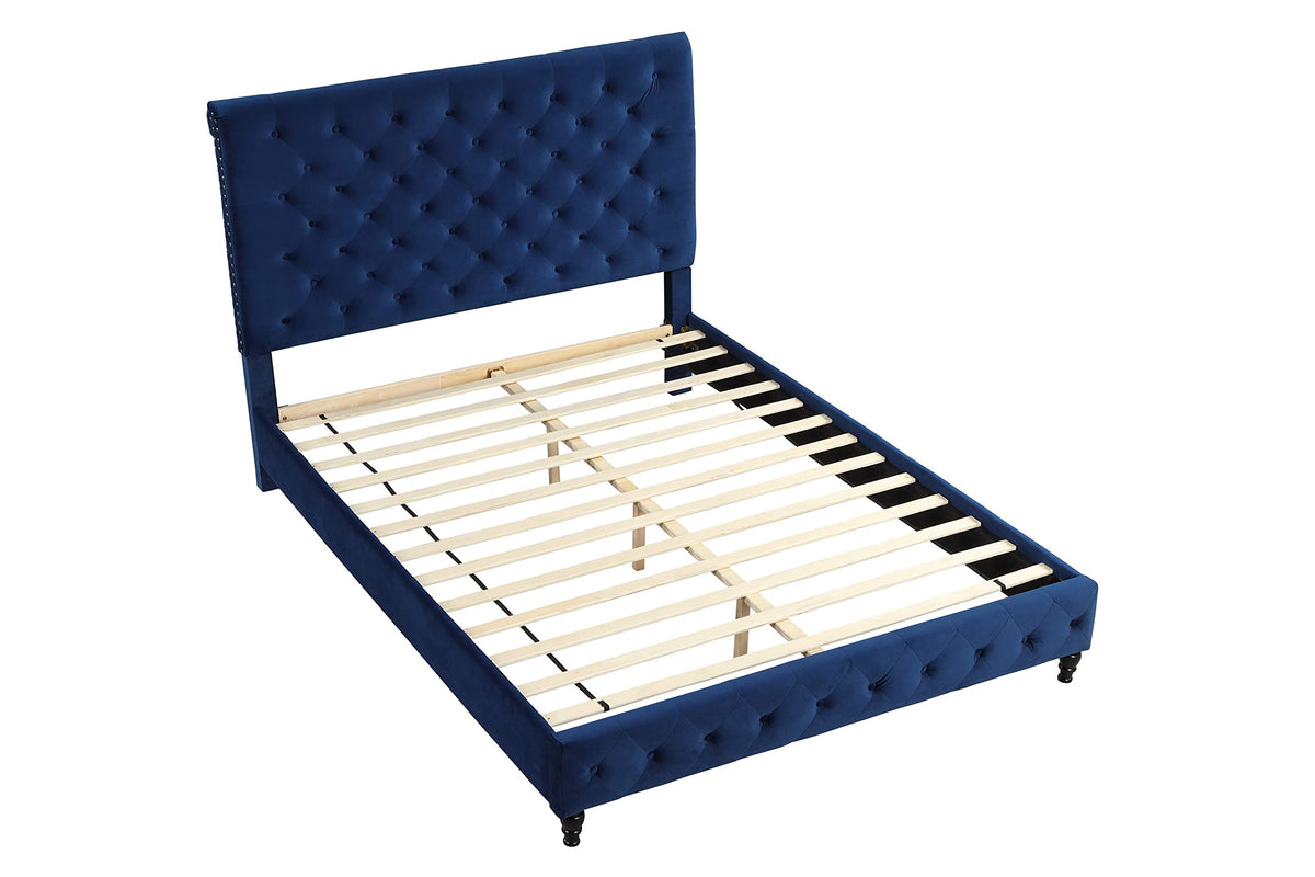 Modern Glam Velvet Blue Bed, Eastern King - side view
