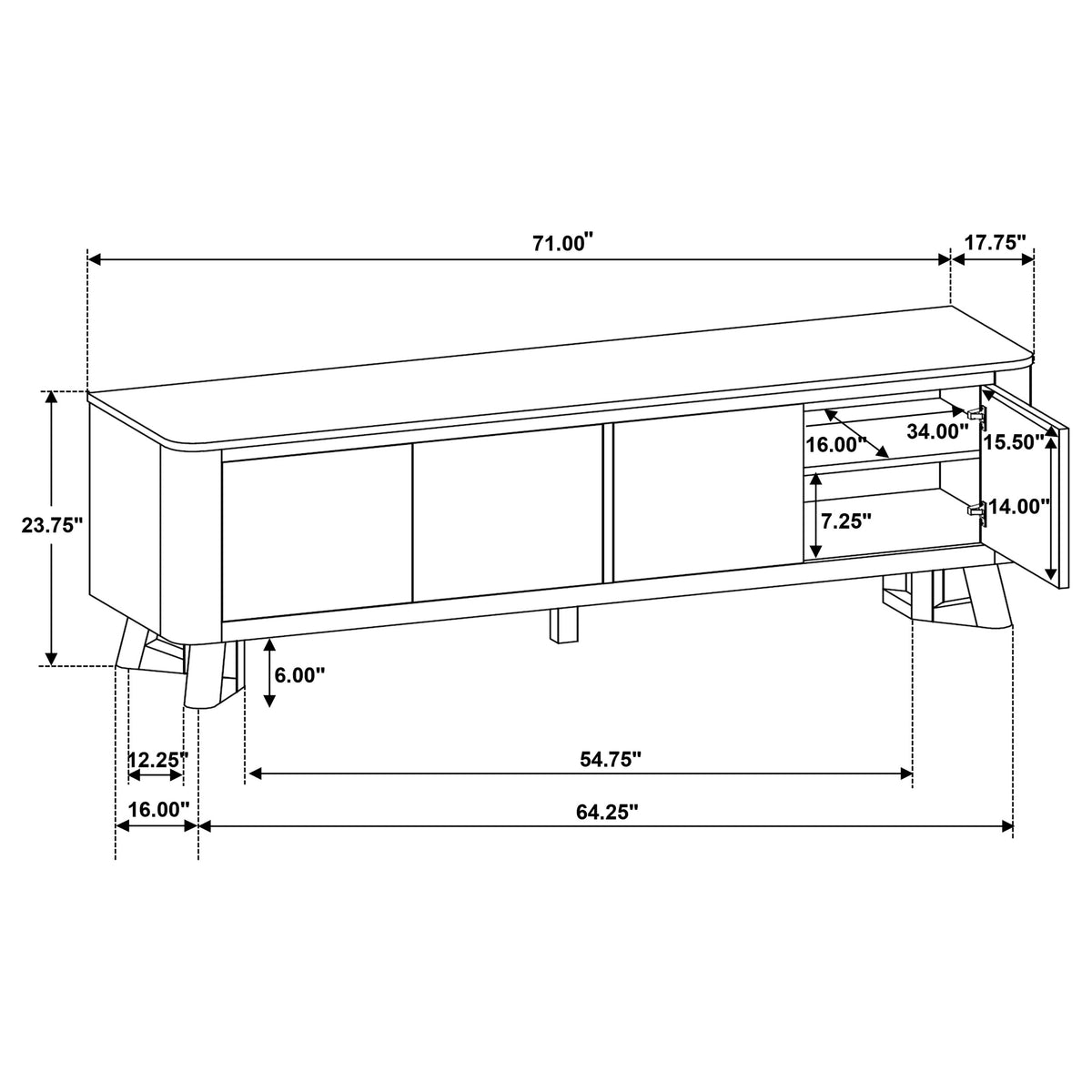 Trotter 71" TV Stand - 4-Door Media Console with Framed Panels & Interior Shelving in Brown – view 14