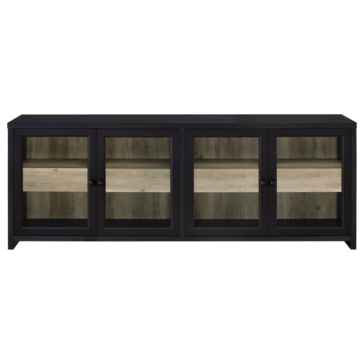 Denison 79" TV Stand & Entertainment Center with Media Towers - Glass Doors & Hidden Drawers in Black โ view 9