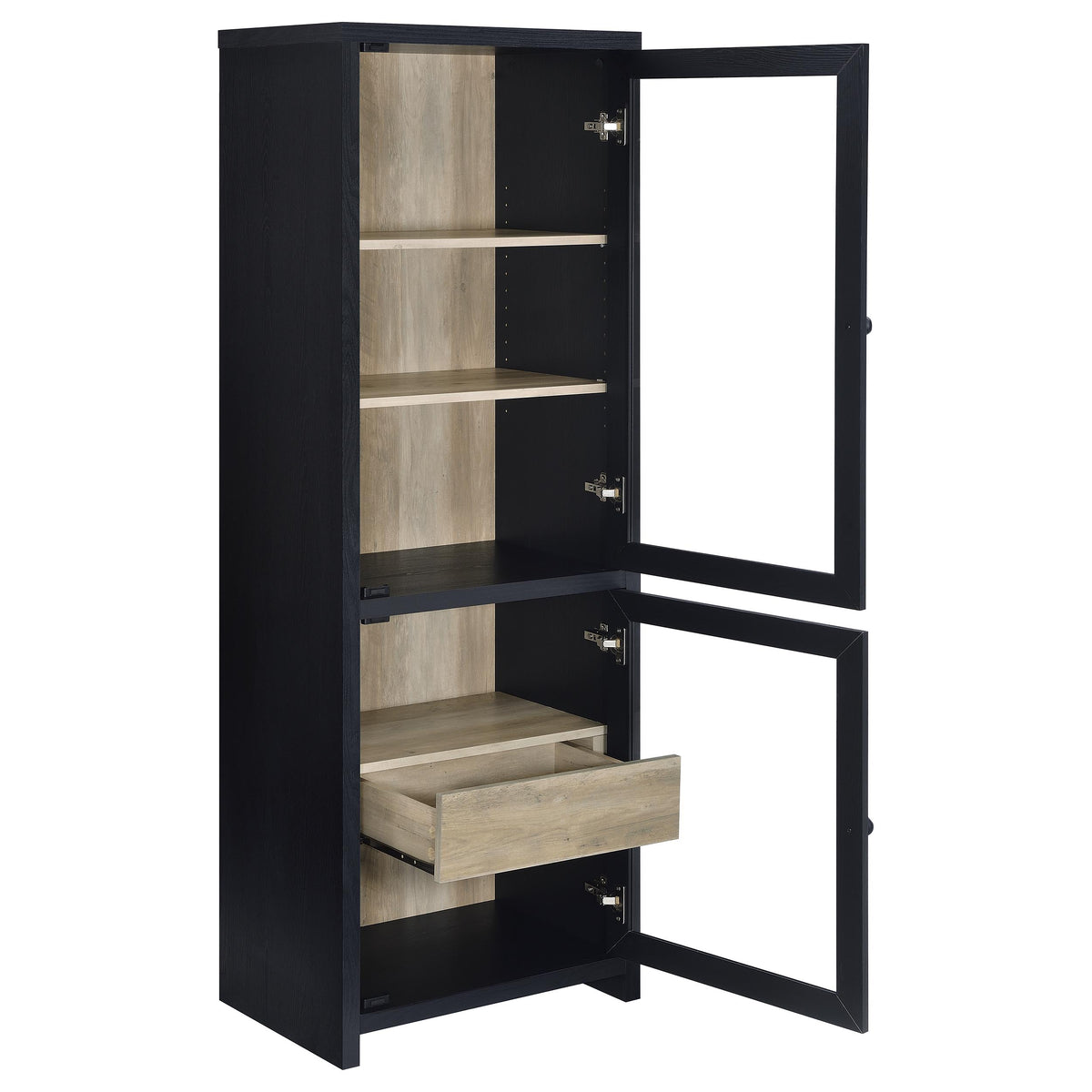 Denison 79" TV Stand & Entertainment Center with Media Towers - Glass Doors & Hidden Drawers in Black โ view 15