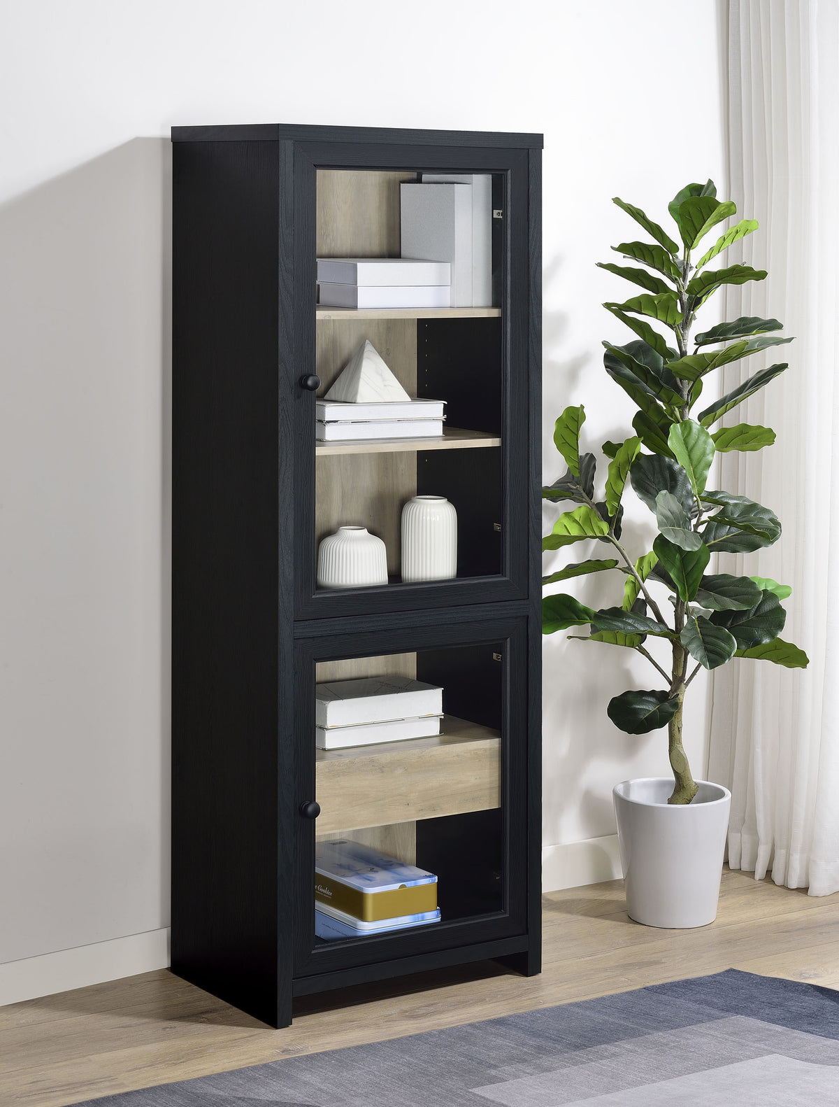 Denison 79" TV Stand & Entertainment Center with Media Towers - Glass Doors & Hidden Drawers in Black - lifestyle