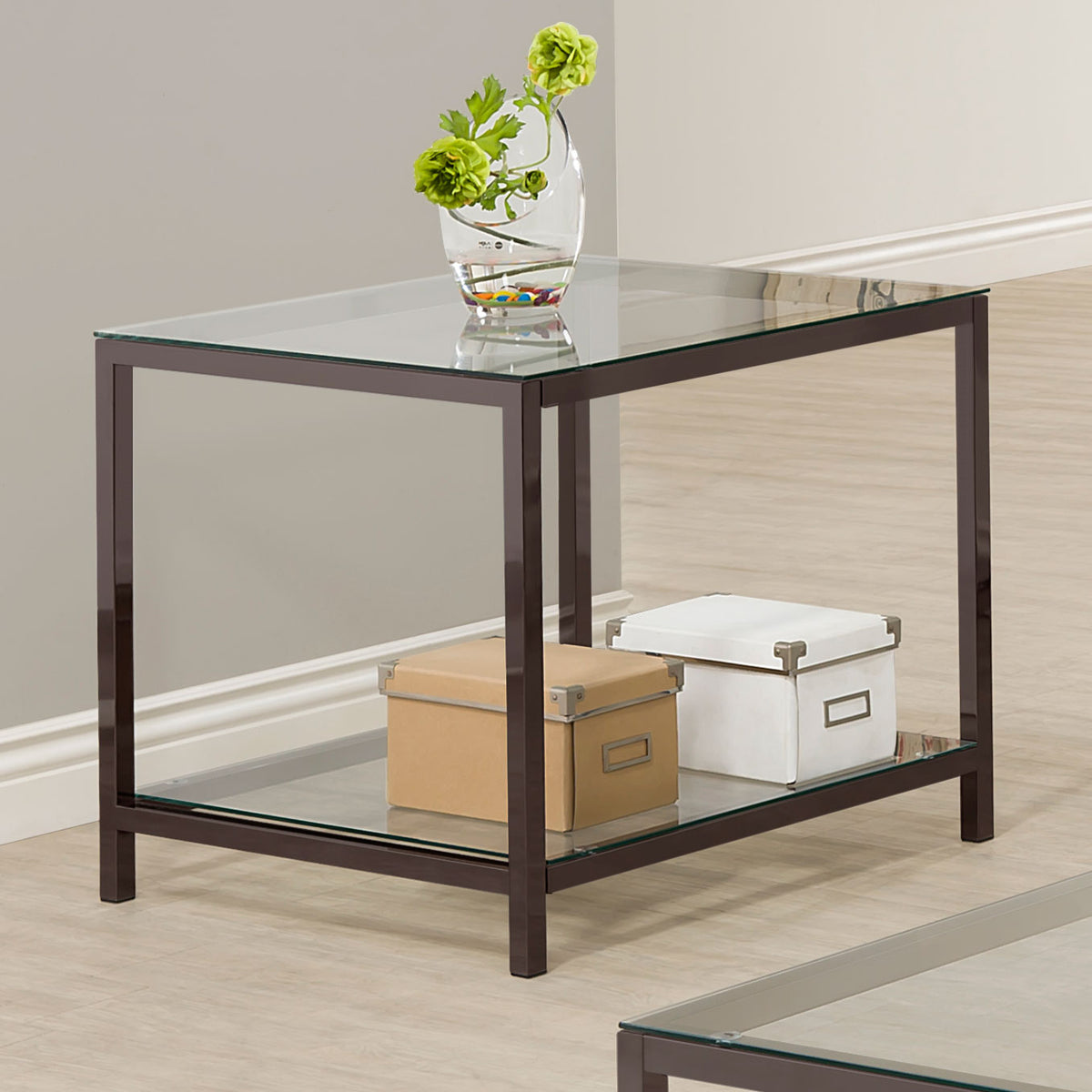 Trini Glass Top Coffee Table & End Table Sets - Black Nickel Open Frame with Lower Shelf – view 2