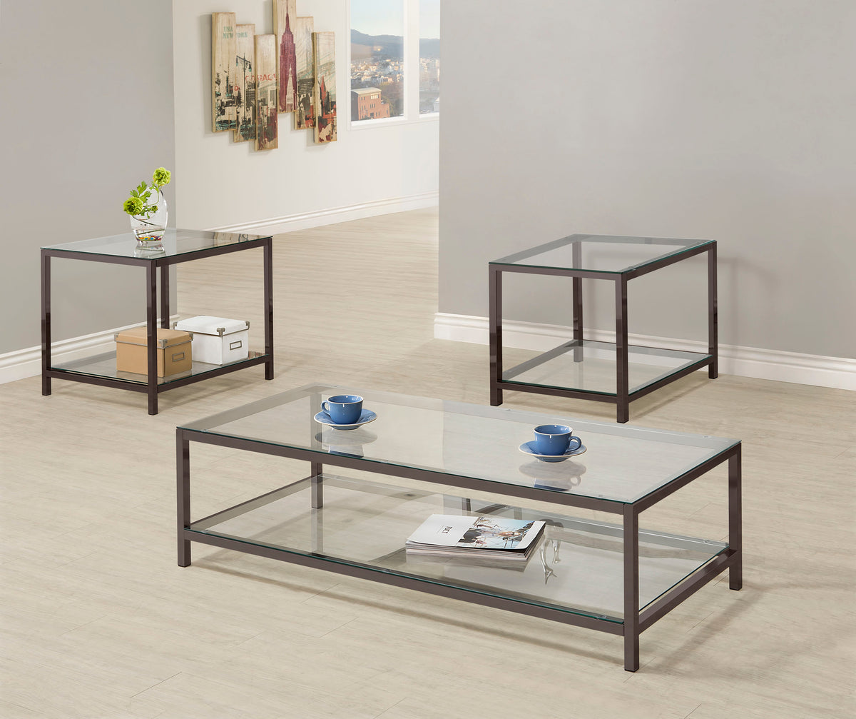 Trini Glass Top Coffee Table & End Table Sets - 3pcs- Coffee Table + 2 End Tables