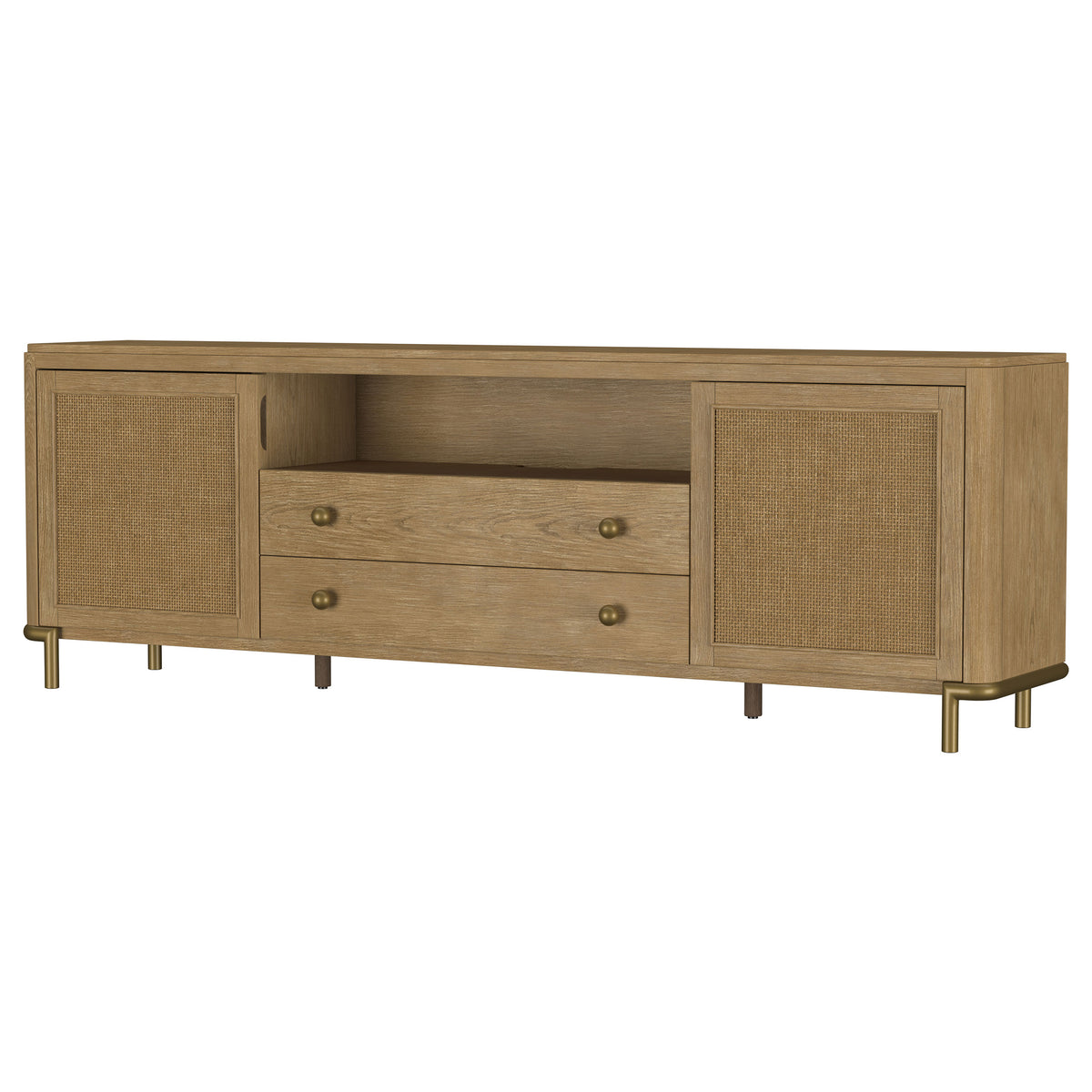 Arini 79" TV Stand - Sand Wash Media Console with Woven Cane Doors & Aged Brass Legs – view 5