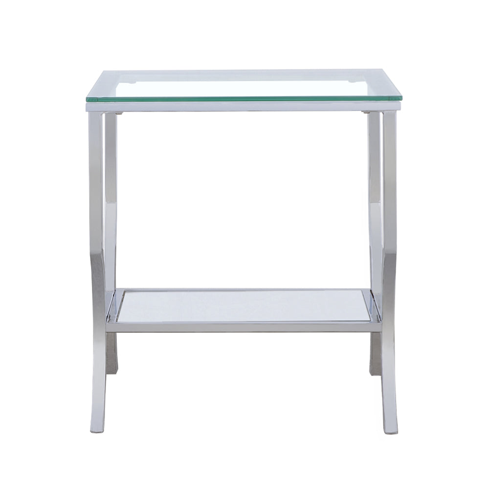 Saide Glass Top Coffee Table, End Table & Console Table - Curved Polished Chrome Legs with Lower Glass Shelf – view 13