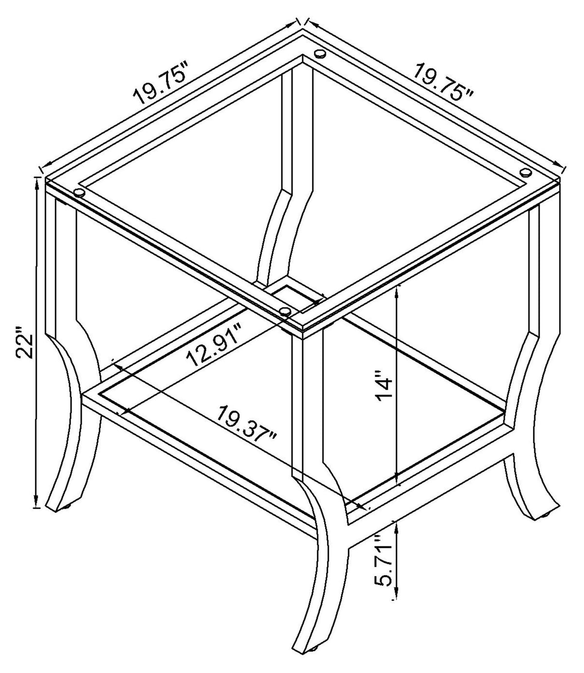 Saide Glass Top Coffee Table, End Table & Console Table - Curved Polished Chrome Legs with Lower Glass Shelf – view 16