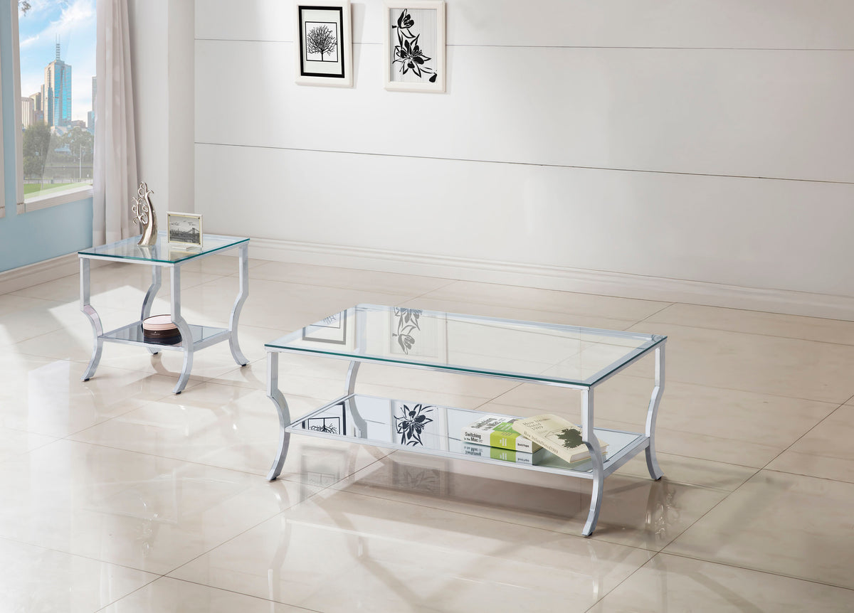 Saide Glass Top Coffee Table, End Table & Console Table - 2pcs- Coffee Table + End Table