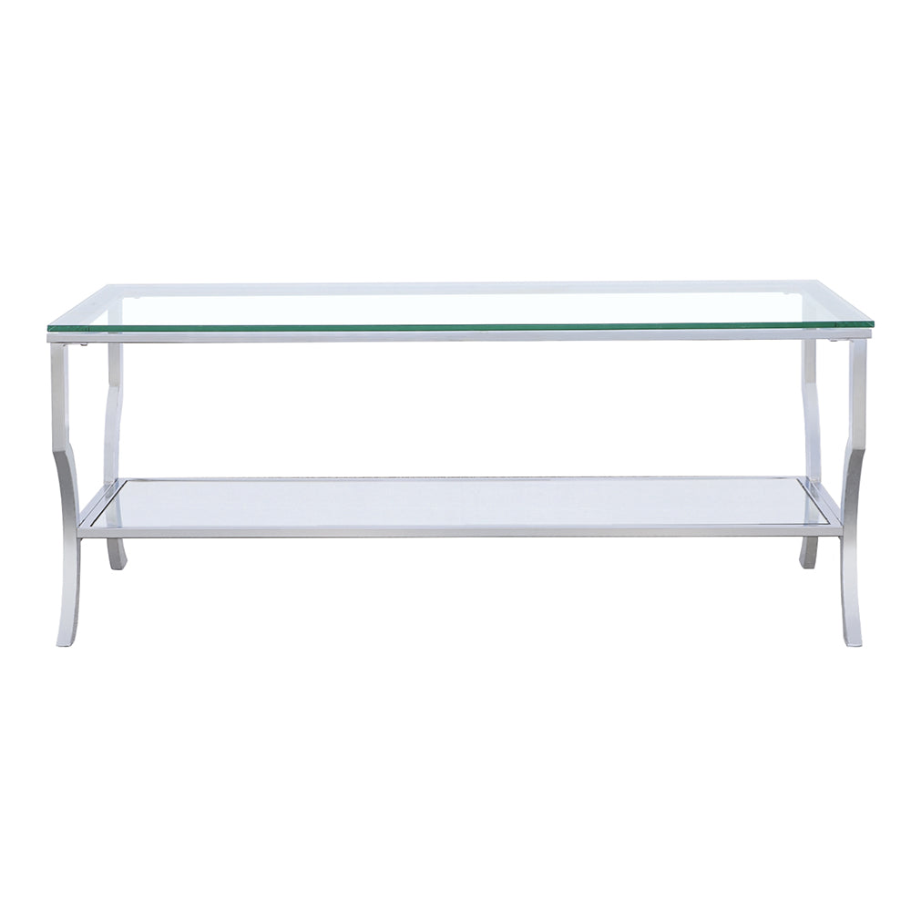 Saide Glass Top Coffee Table, End Table & Console Table - Curved Polished Chrome Legs with Lower Glass Shelf – view 7