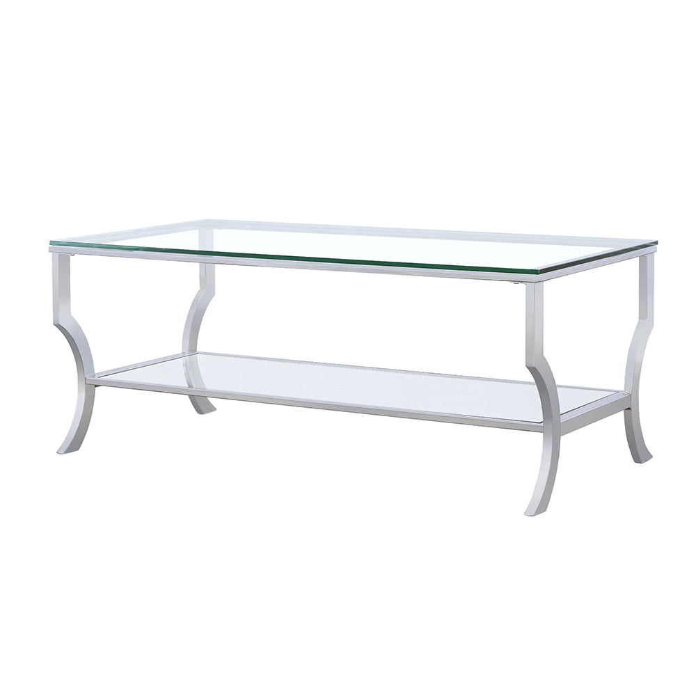 Saide Glass Top Coffee Table, End Table & Console Table - Curved Polished Chrome Legs with Lower Glass Shelf – view 8