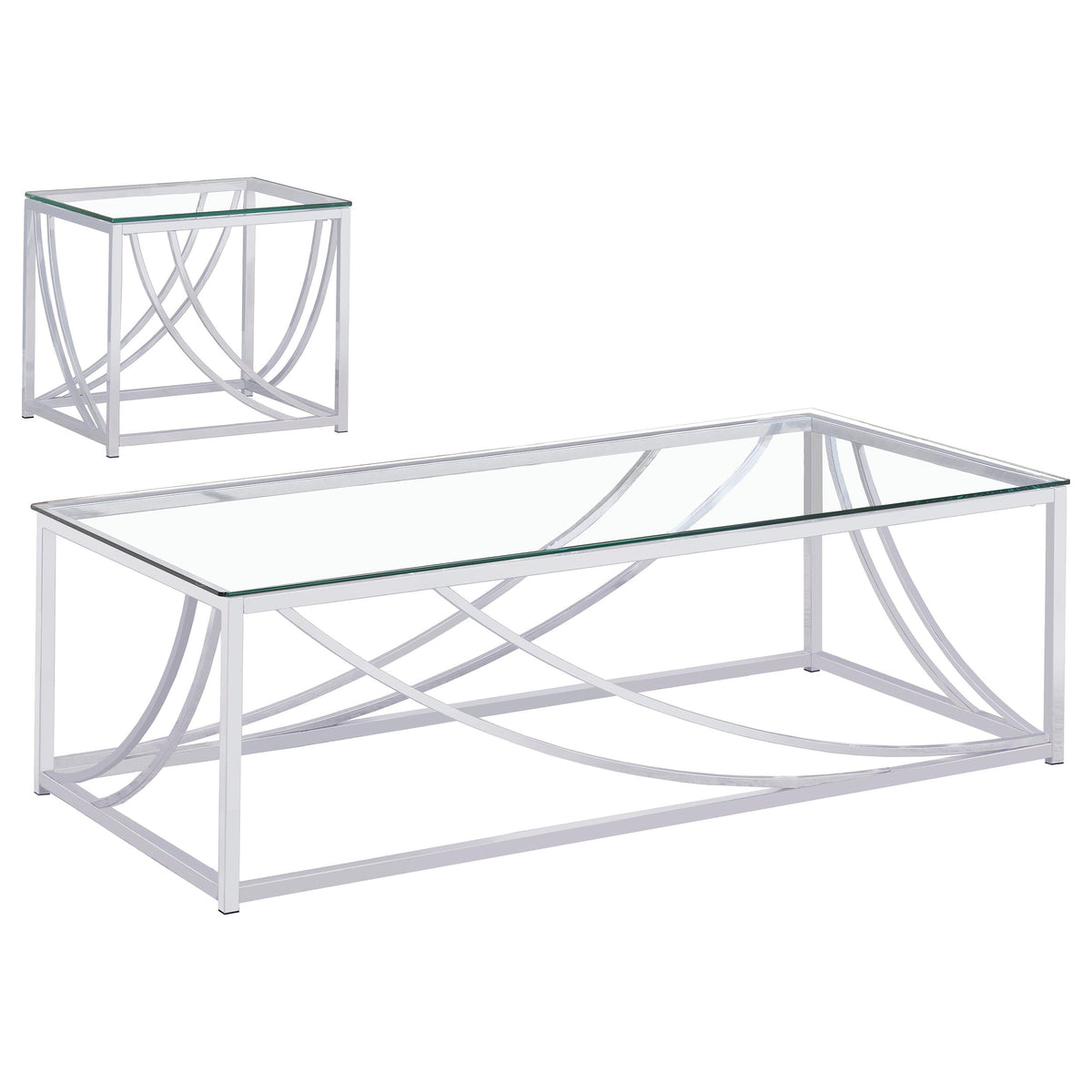 Lille Glass Top Coffee Table, End Table & Console - Curved Polished Chrome Frame, Contemporary Sets – view 20