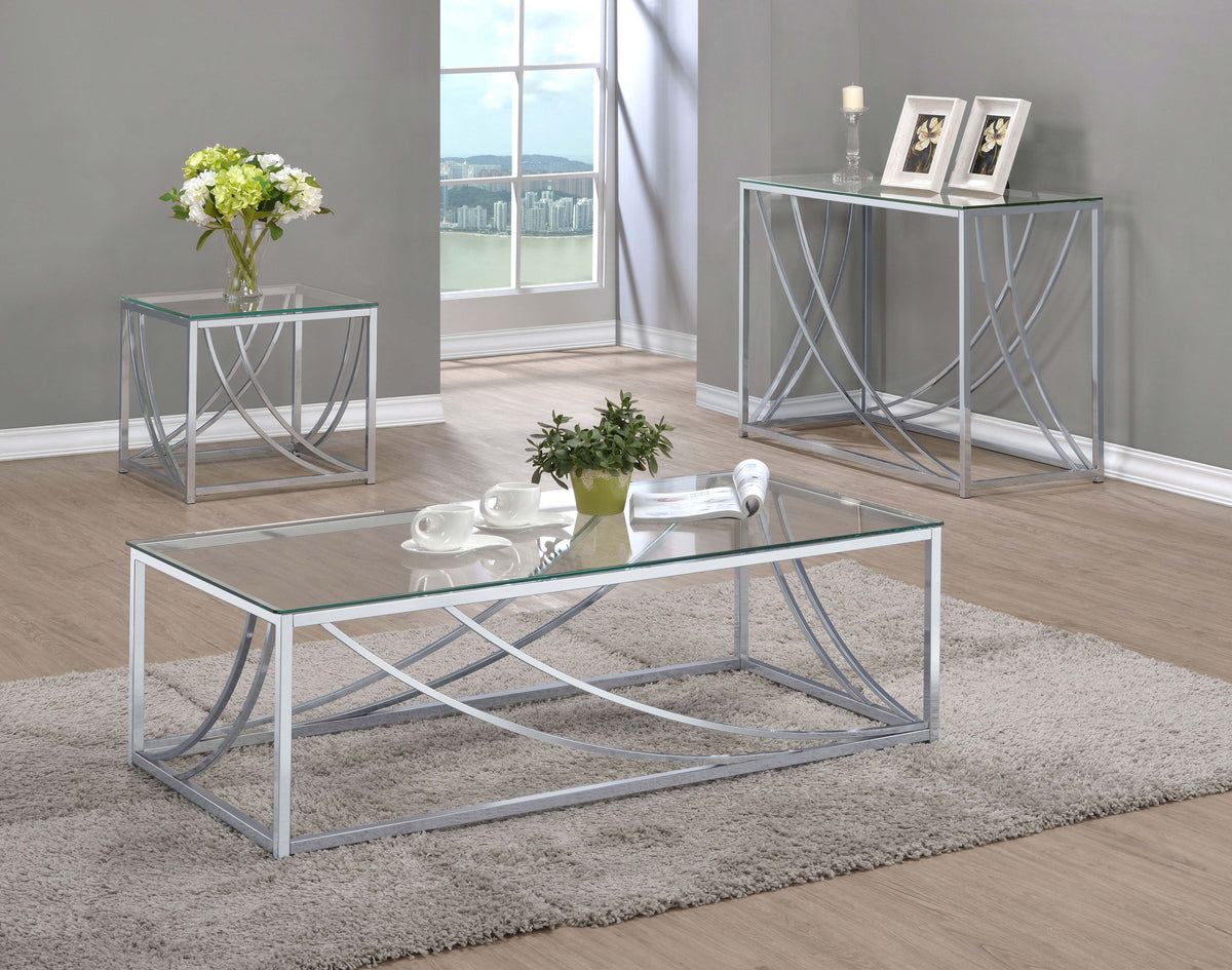 Lille Glass Top Coffee Table, End Table & Console - Curved Polished Chrome Frame, Contemporary Sets – view 19