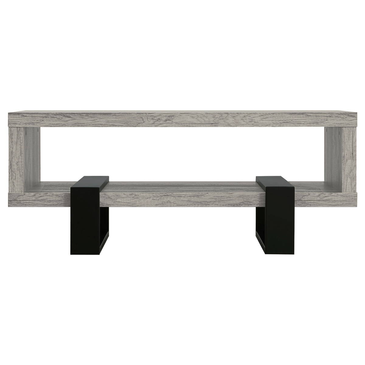 Dinard 47" Coffee Table - Grey Driftwood with Open Shelf & Black Metal Supports – view 3