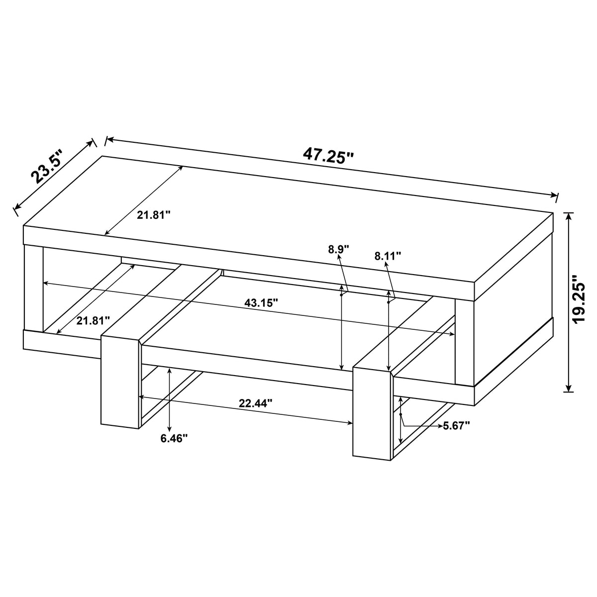 Dinard 47" Coffee Table - Grey Driftwood with Open Shelf & Black Metal Supports – view 7