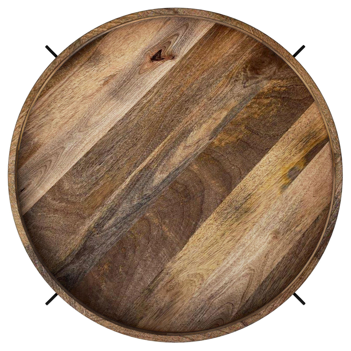 Adhvik 30" Round Coffee Table - Recessed Mango Wood Top, White Marble Shelf & Black Iron Legs – view 4